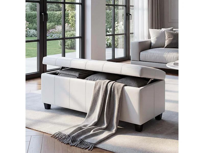 Panca contenitore elegante Kriens pelle rivestita e ecopelle 112x45x45cm ~ bianco