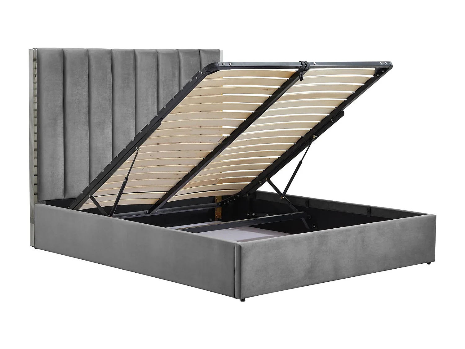 Lit 2 places 160x200 cm avec tête de lit en velours gris Souls