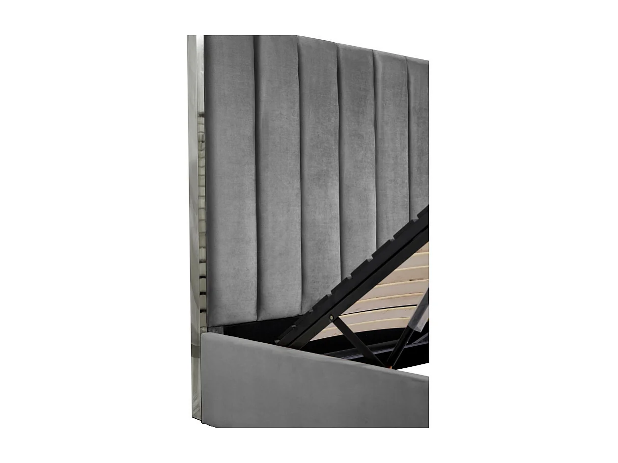 Lit 2 places 160x200 cm avec tête de lit en velours gris Souls