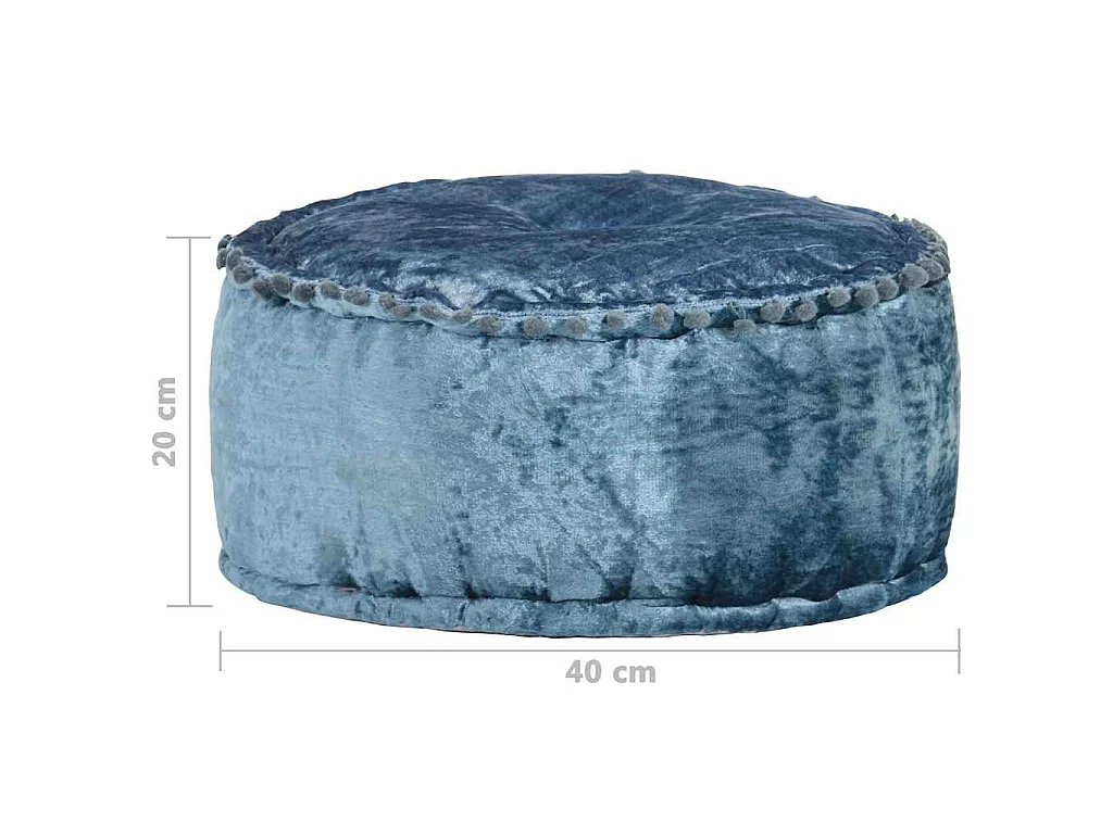 Puf redondo de terciopelo azul 40x20 cm