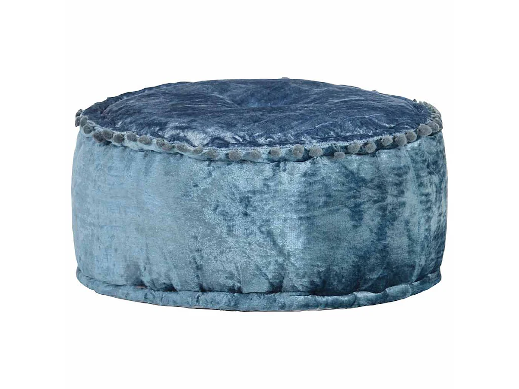 Pouf Rond Velours 40x20 cm Bleu
