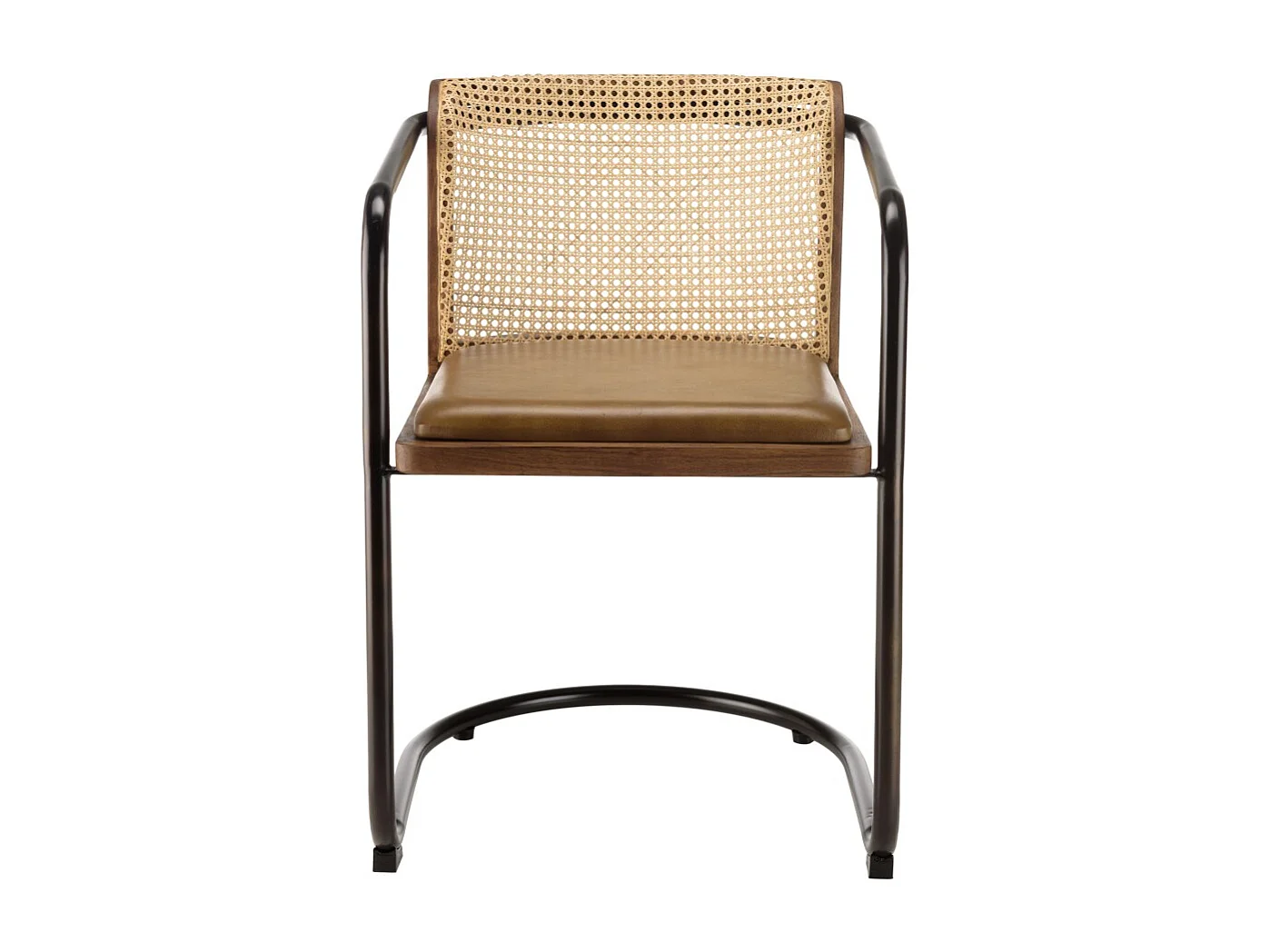 MARCEL - Lot de 2 fauteuils assise cuir dossier bois manguier / rotin