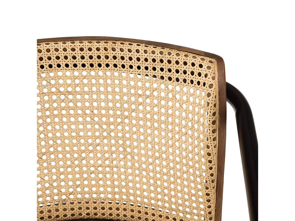 MARCEL - Lot de 2 fauteuils assise cuir dossier bois manguier / rotin