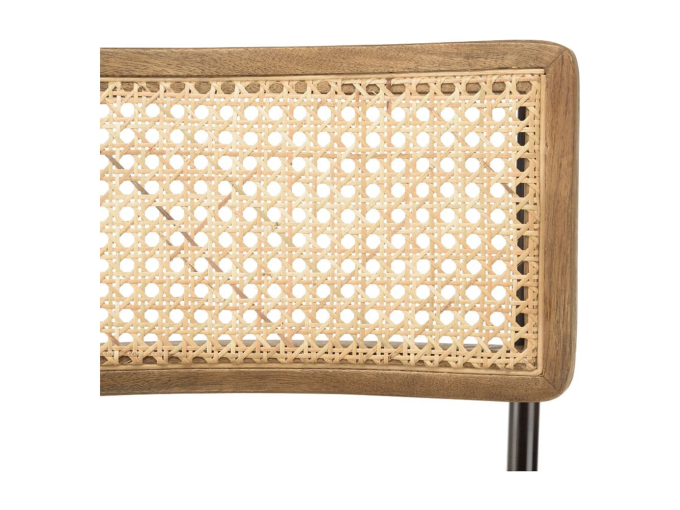 MARCEL - Lot de 2 tabourets de bar cuir et bois manguier / cannage