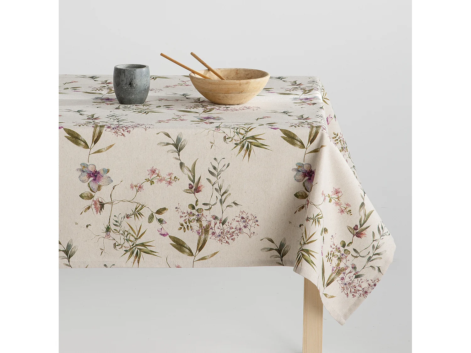 Mantel lino antimanchas estampado Paulette Verde 140x200 cm