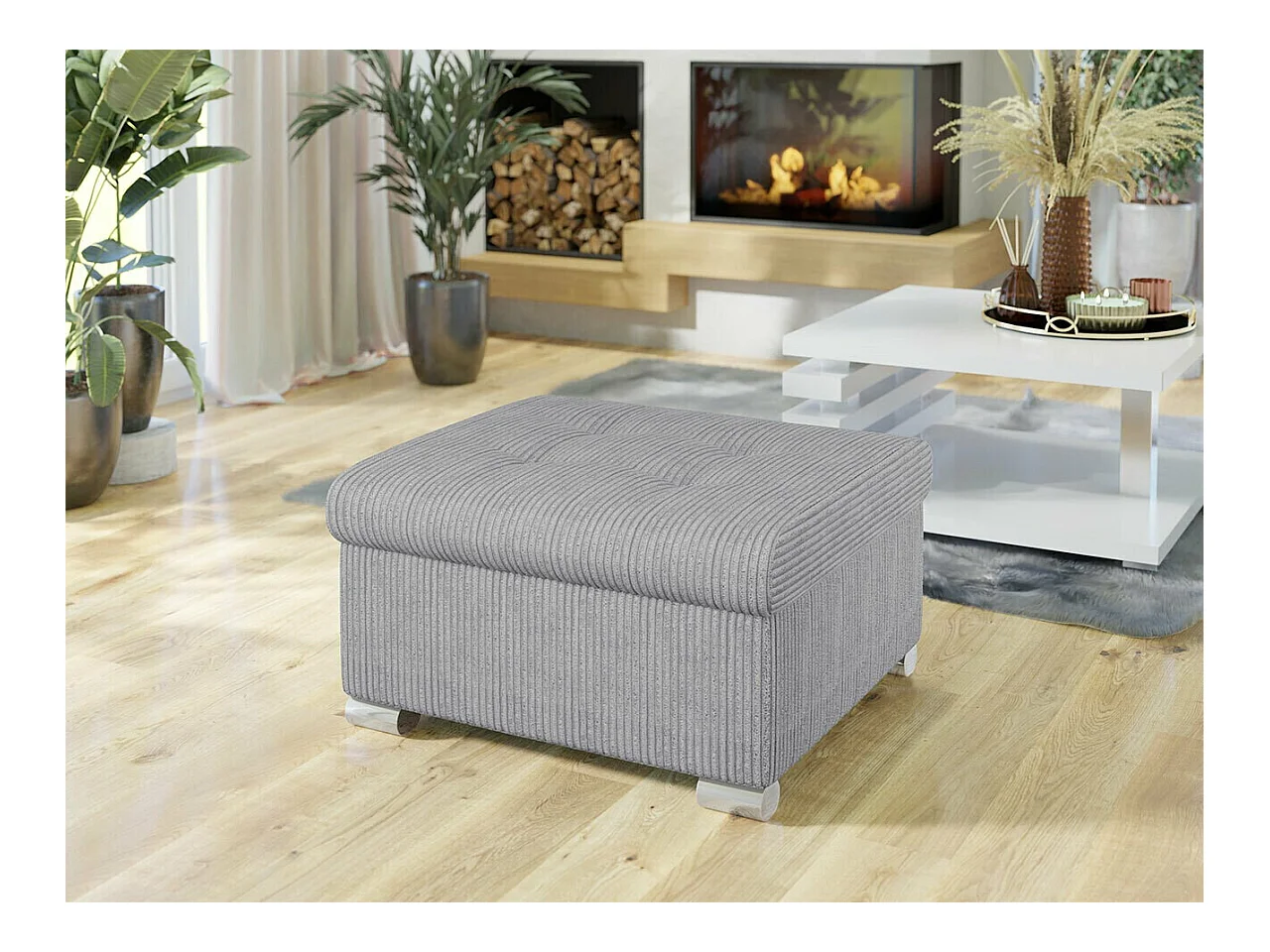 Pouf Comfivo 115, Gris, 41x68x70cm, Tapisserie, Pieds: Plastique