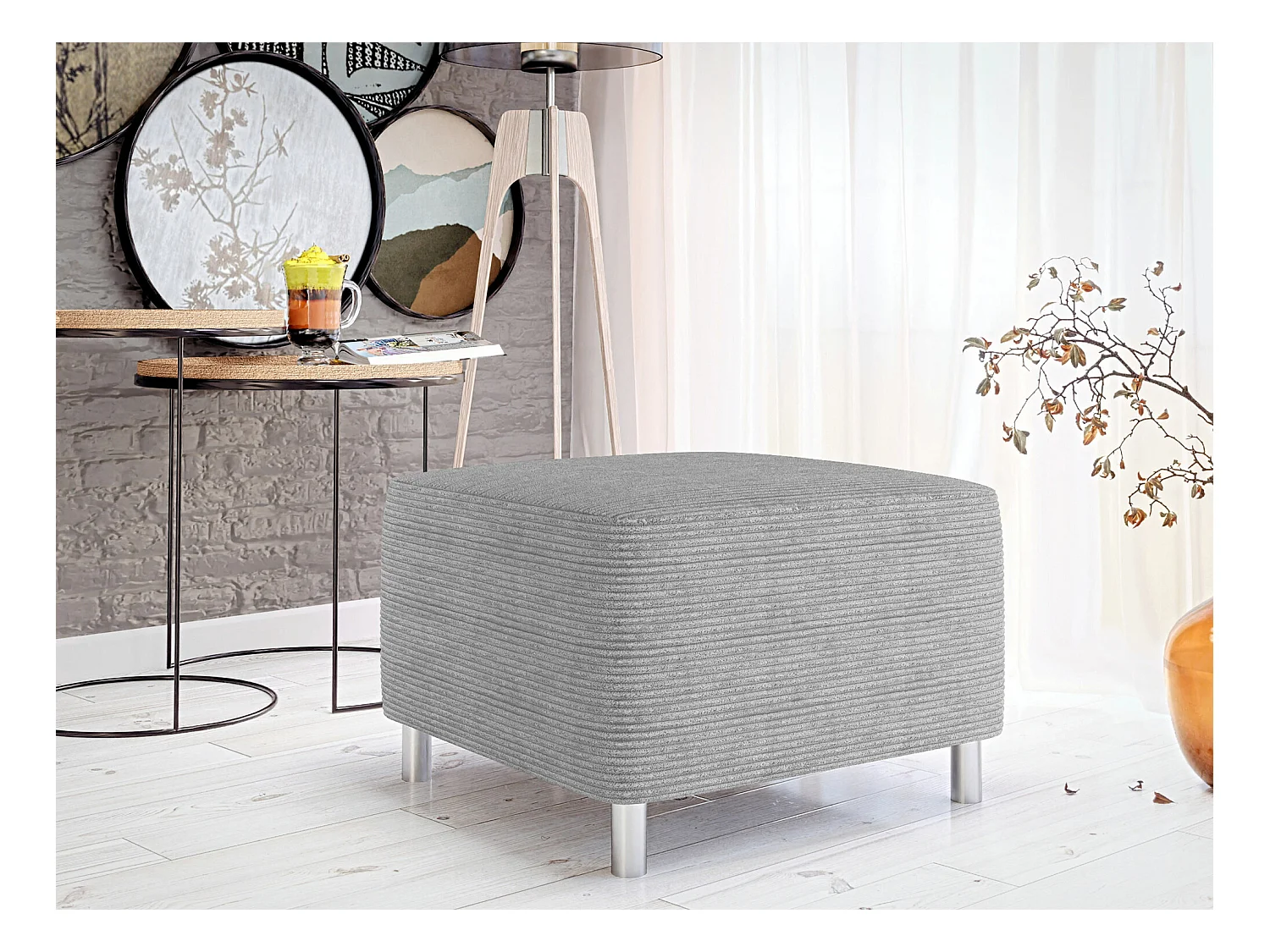 Pouf Comfivo 126, Gris, 42x56x65cm, Tapisserie, Pieds: Plastique