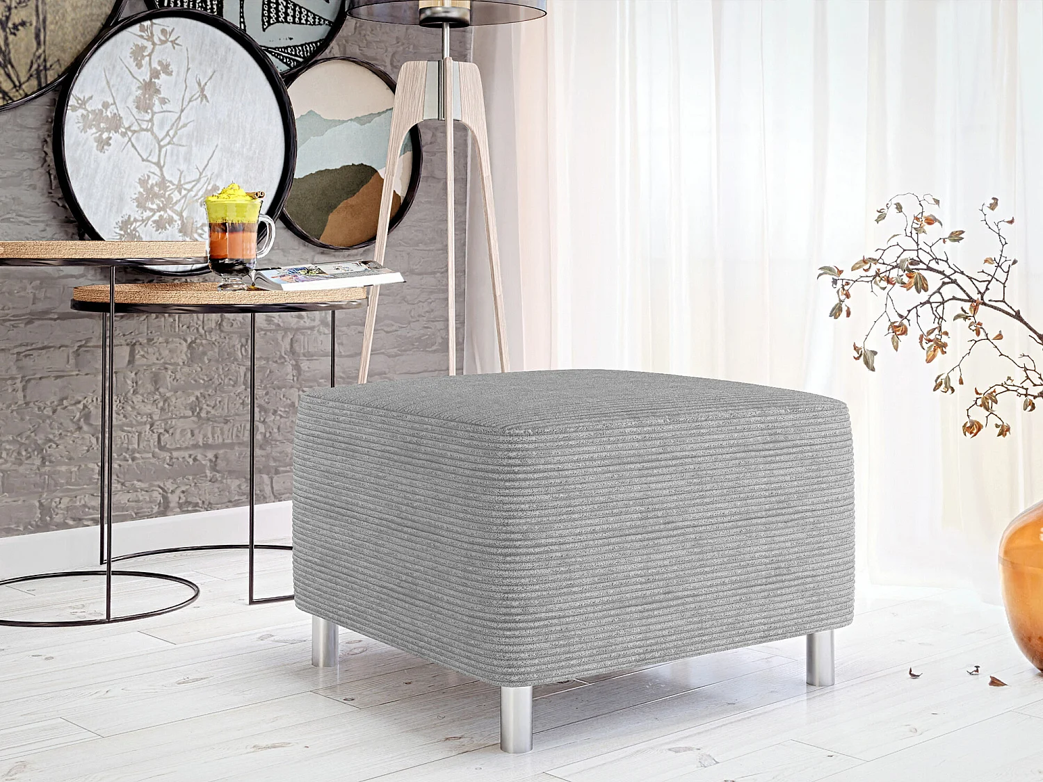 Puf Comfivo 126, Gris, 42x56x65cm, Tapiz, Patas: Plástico