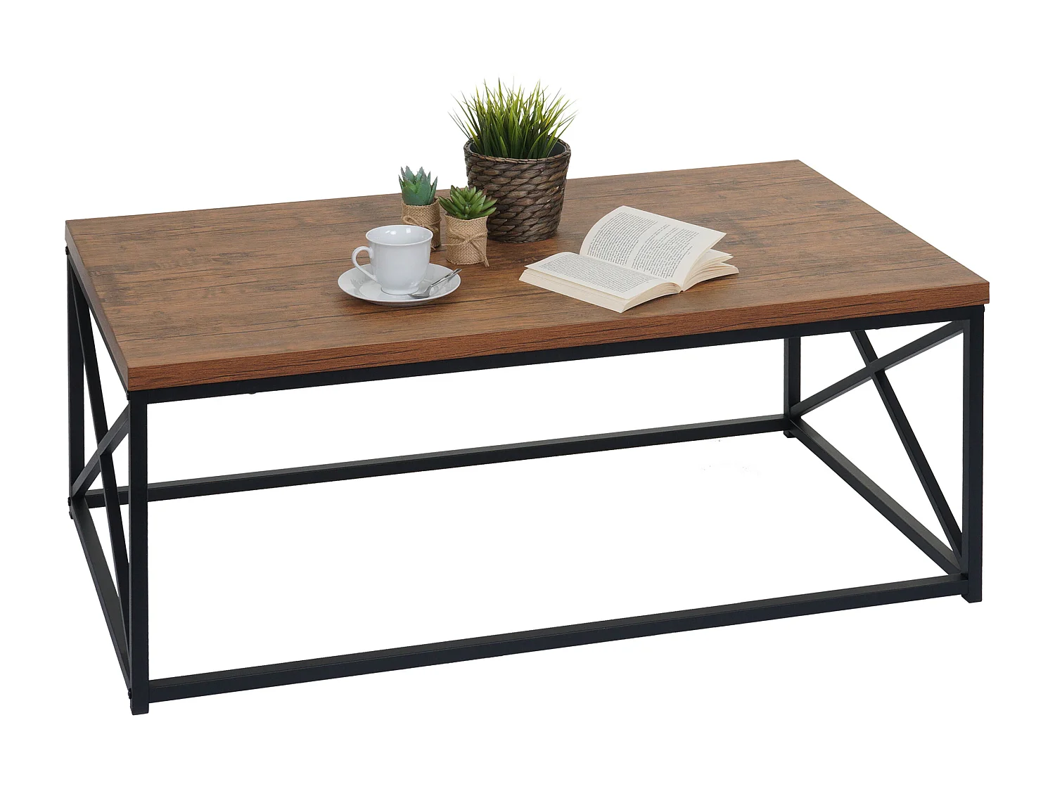 Couchtisch MCW-A27, Wohnzimmertisch Beistelltisch Sofatisch, Metall 3D-Struktur 44x110x60cm, Wildeiche-Optik