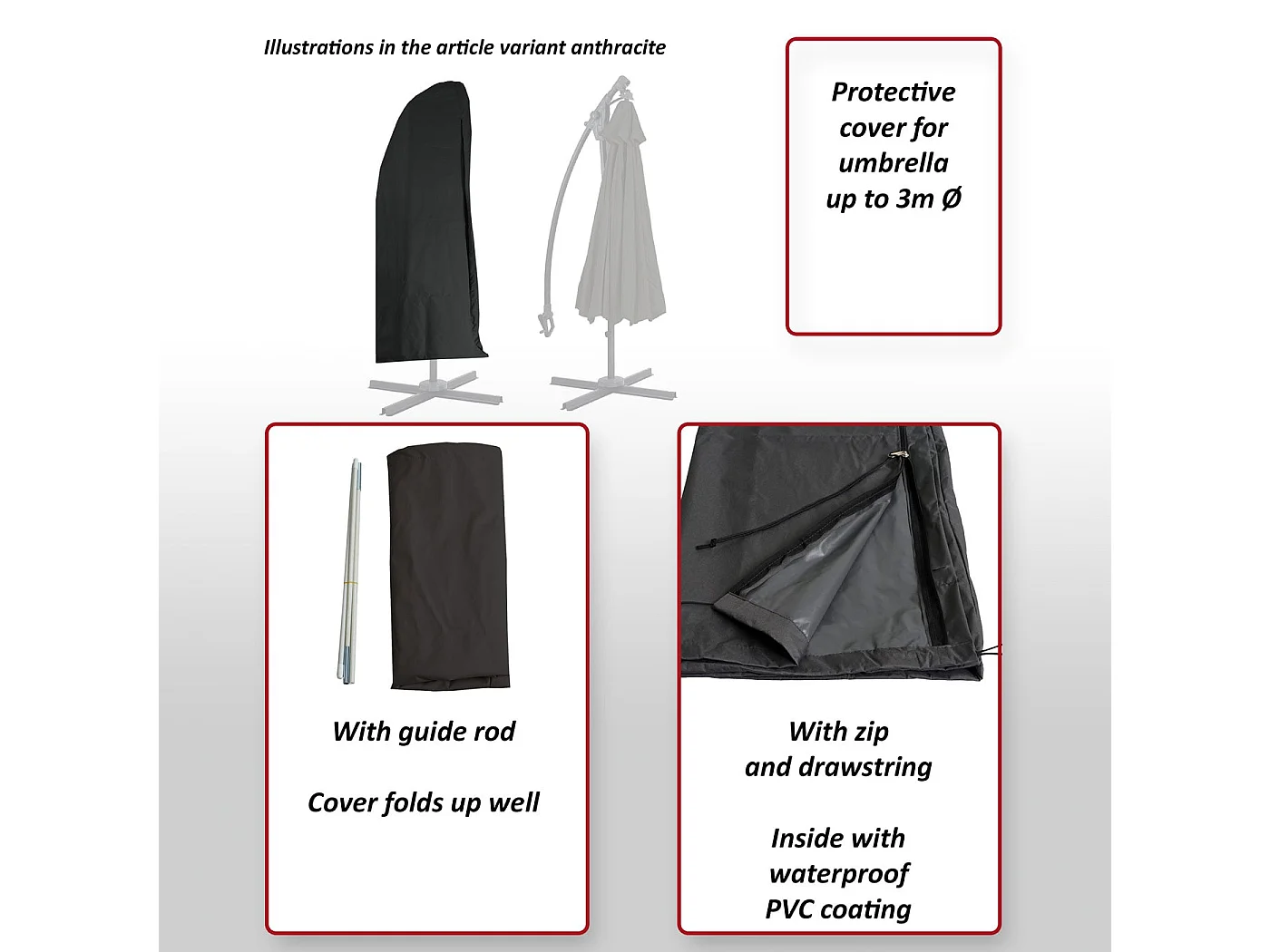 Housse de protection Parasol déporté MCW-D14,  anthracite