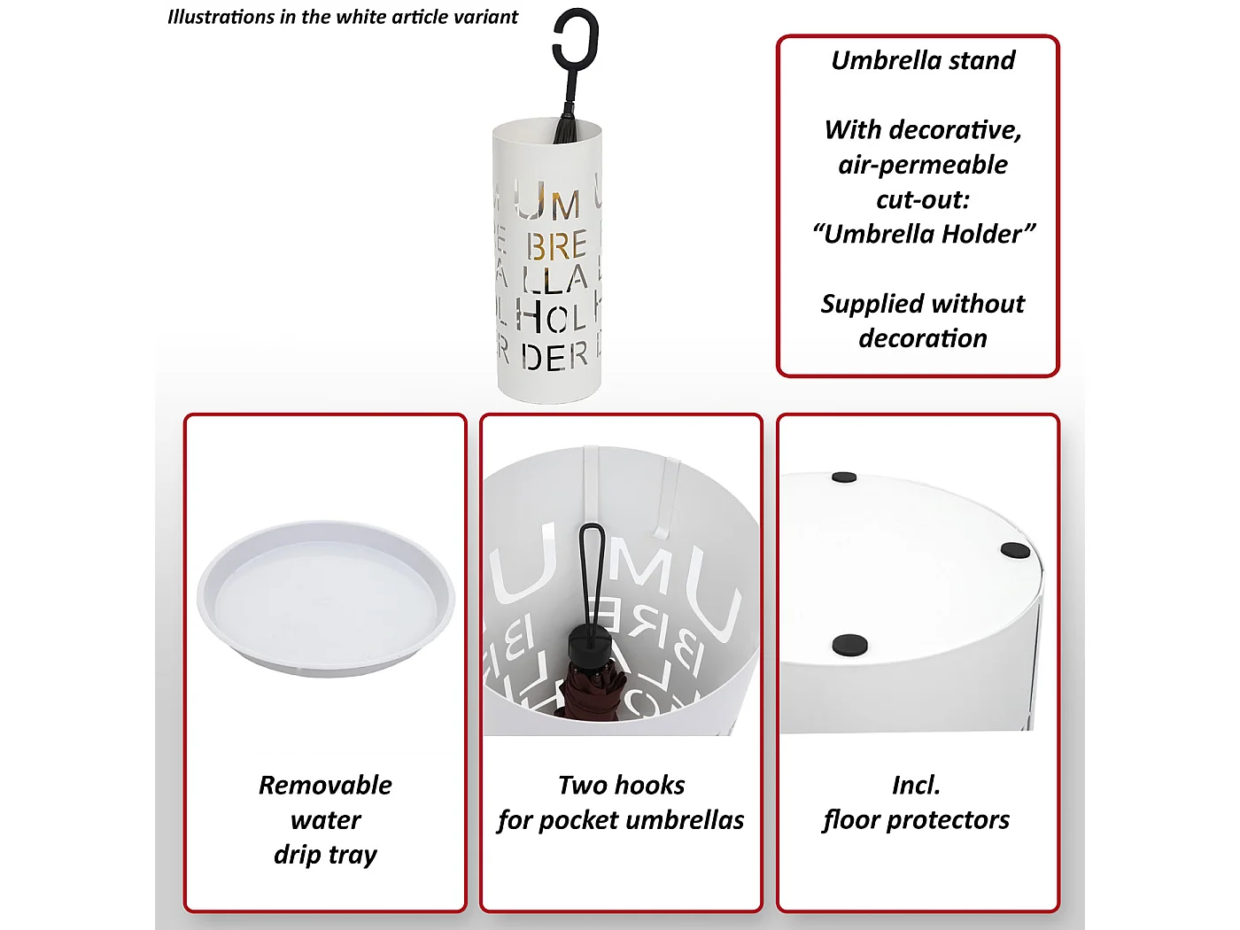 Stojak na parasole MCW-C78 Biały napis,  czcionka, biały