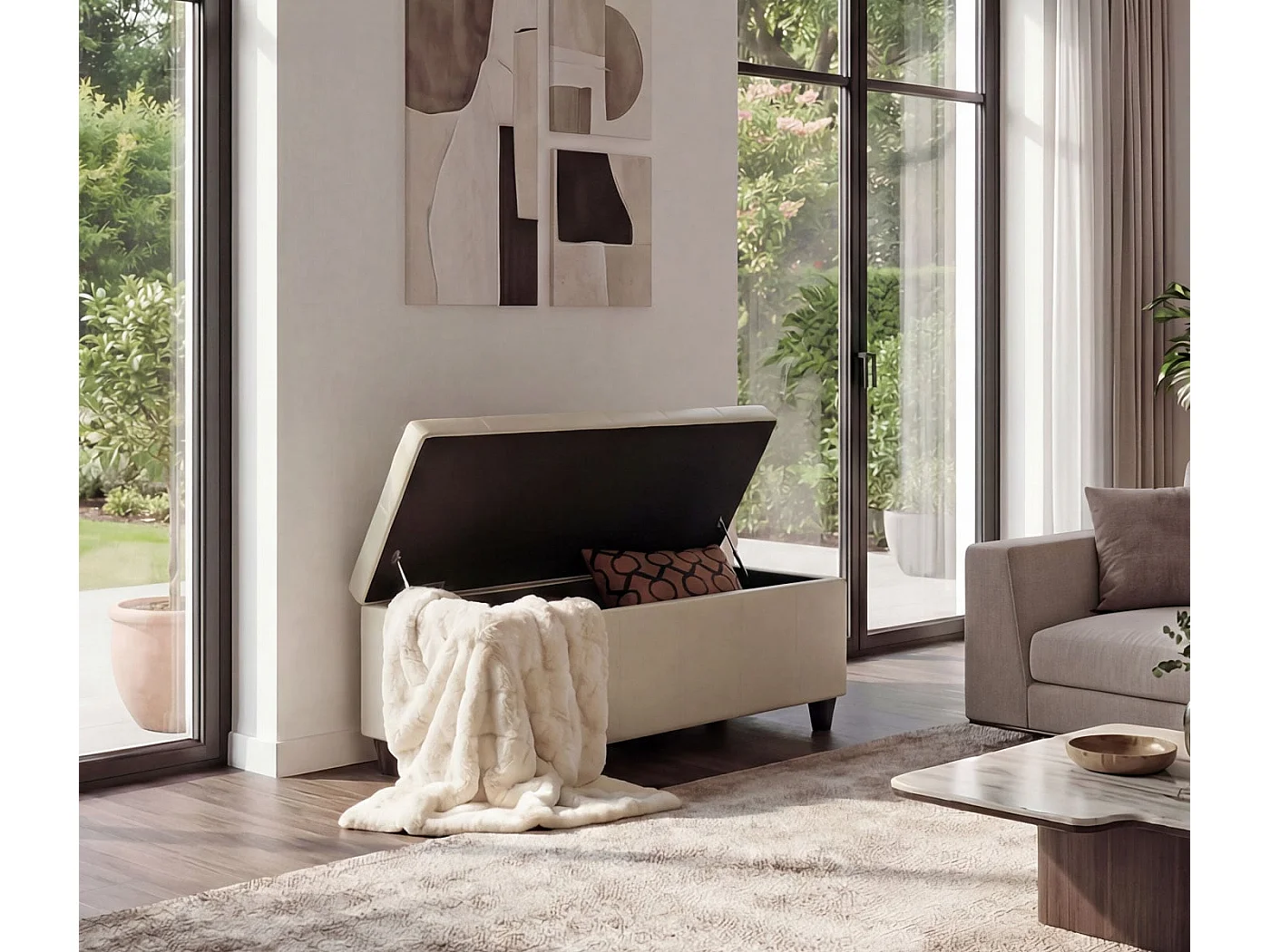 Aufbewahrungs-Truhe Kriens, Creme