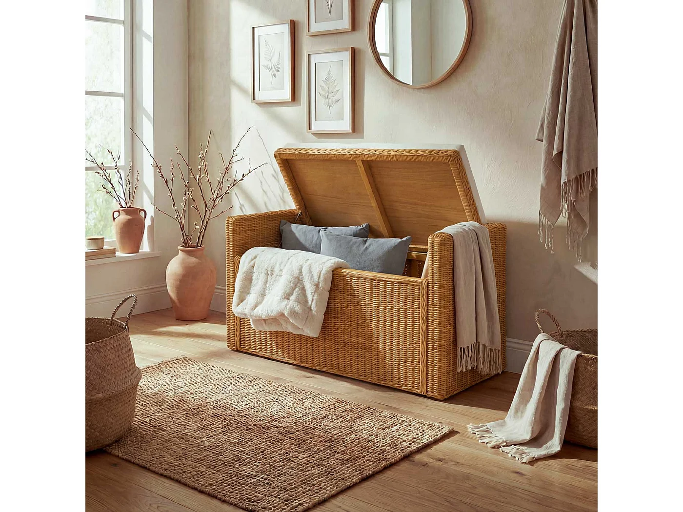 Skrzynia do przechowywania Genua Rattan,  kolor miodowy