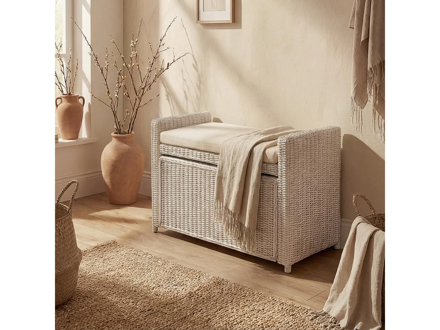 Skrzynia do przechowywania Genua Rattan,  biała