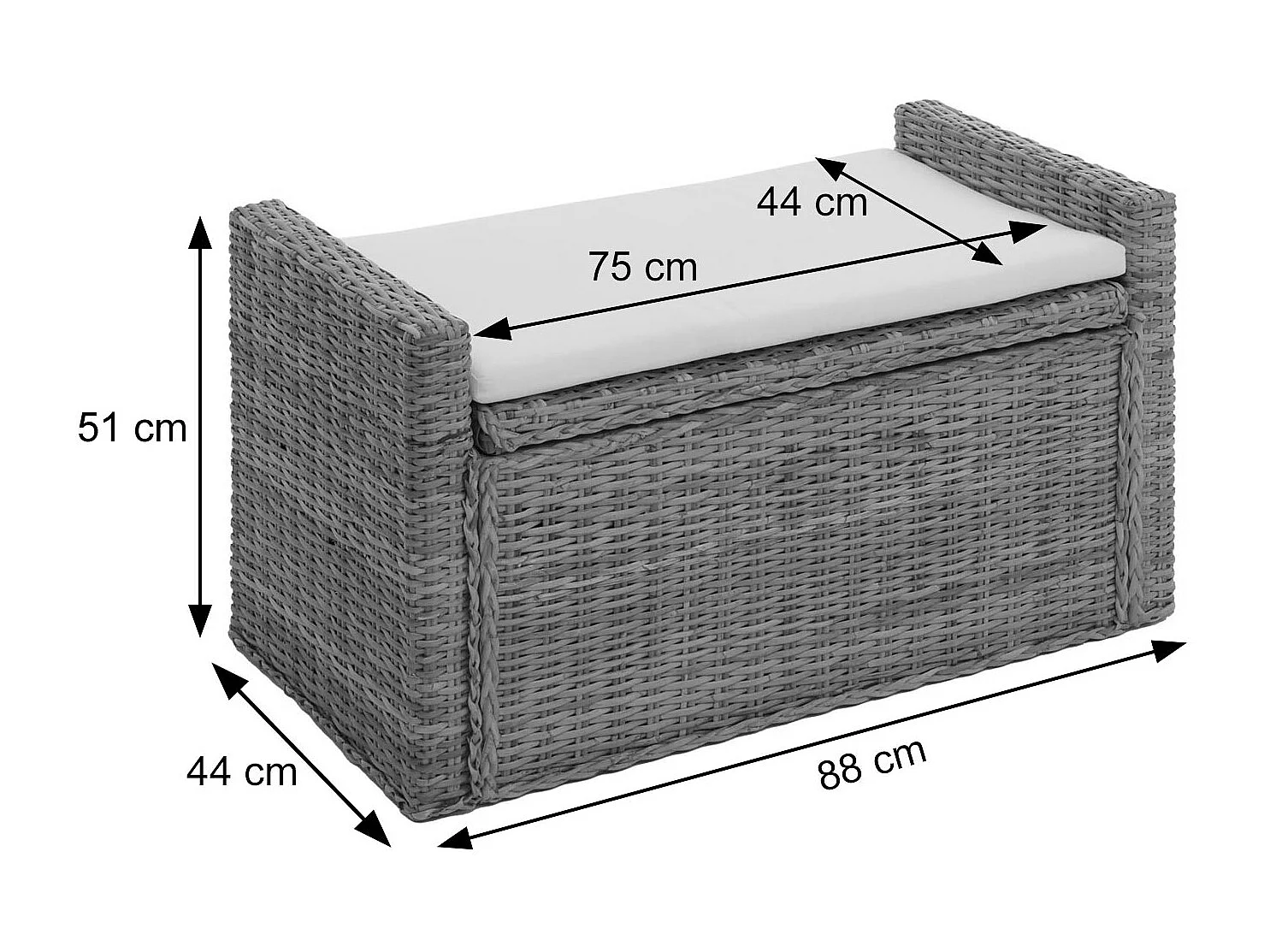 Baú de armazenamento Genua Rattan,  branco