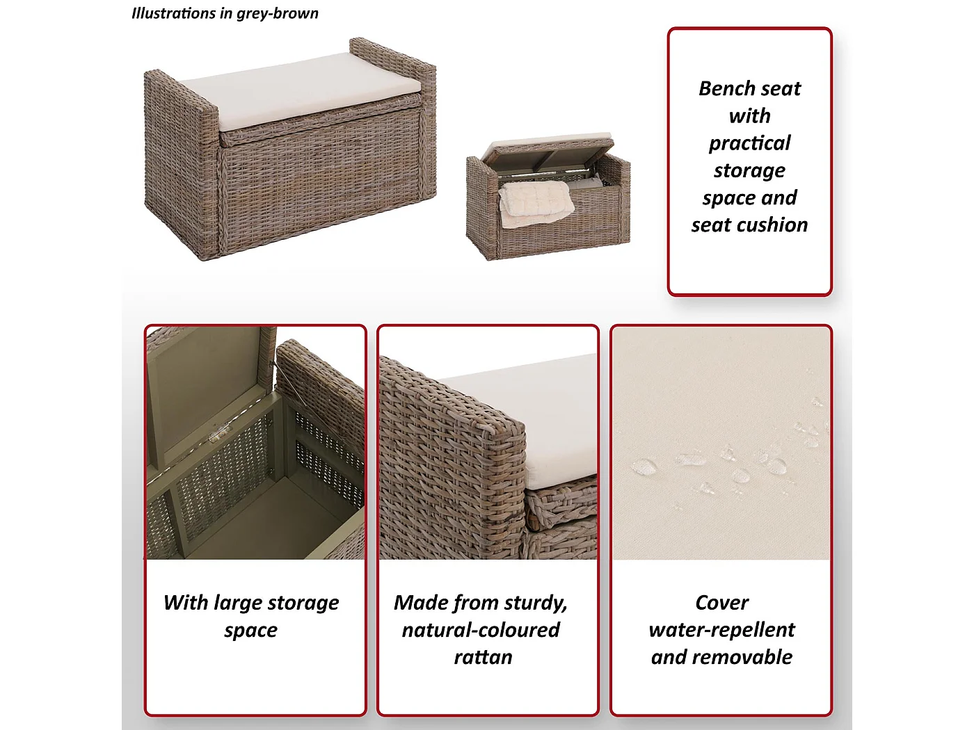 Opbergkist Genua rotan,  kubu grijs