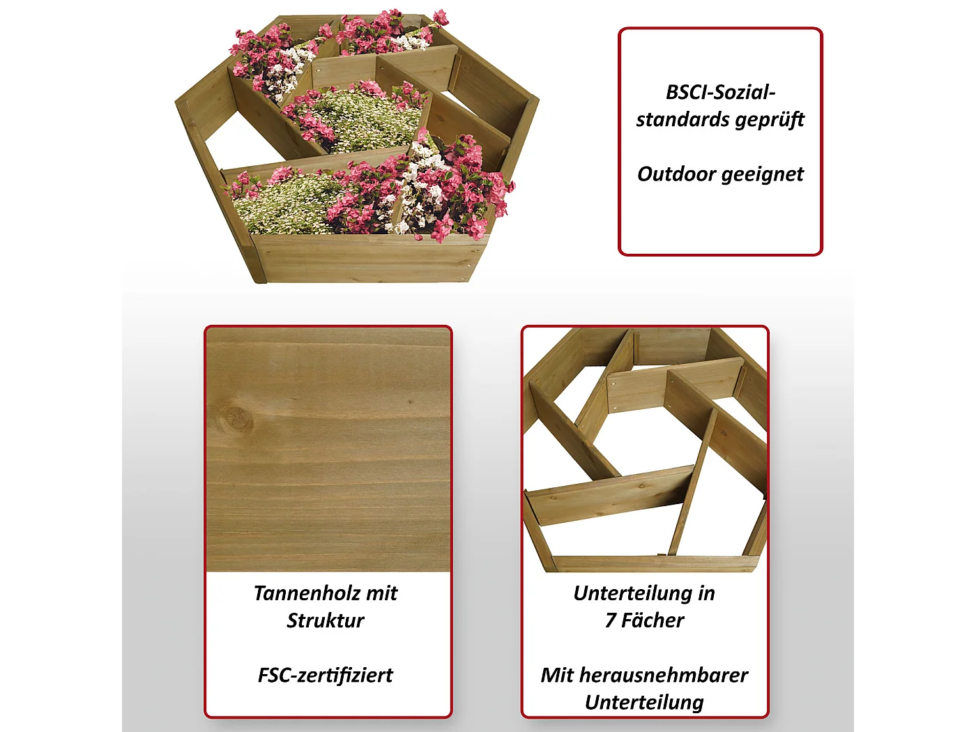 Aiuola fioriera componibile per piante 7 scomparti regolabili MCW-L70 legno abete 18x100x87cm legno chiaro