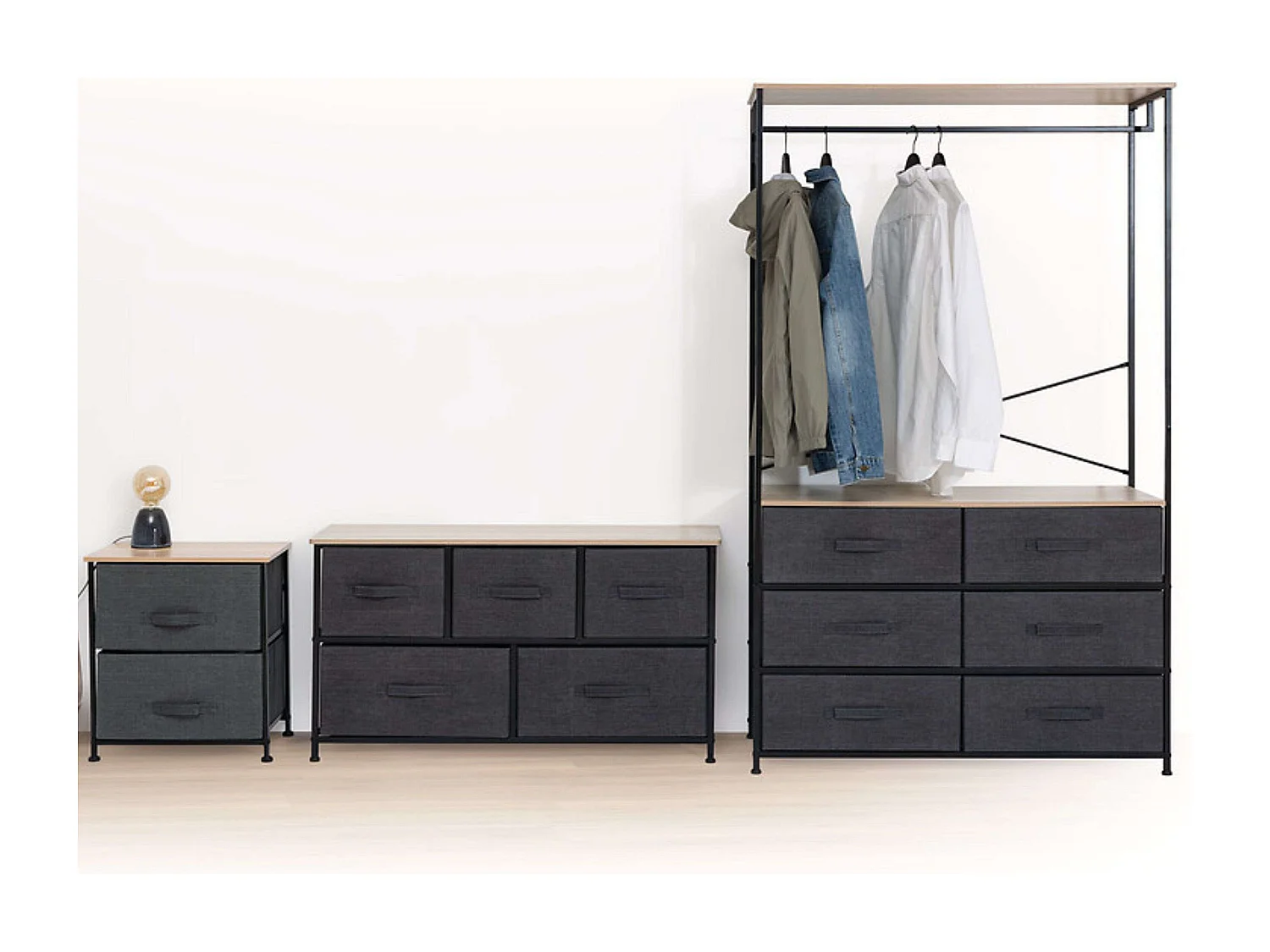 Vestidor Tissa 6 cajones barra Roble Gris Oscuro Acero 100x167 cm