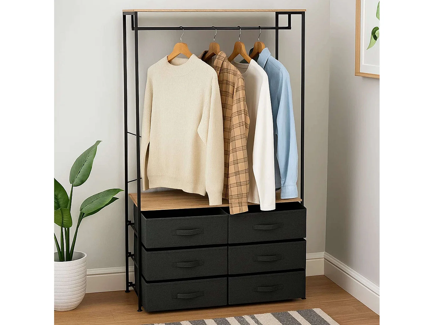 Vestidor Tissa 6 cajones barra Roble Gris Oscuro Acero 100x167 cm