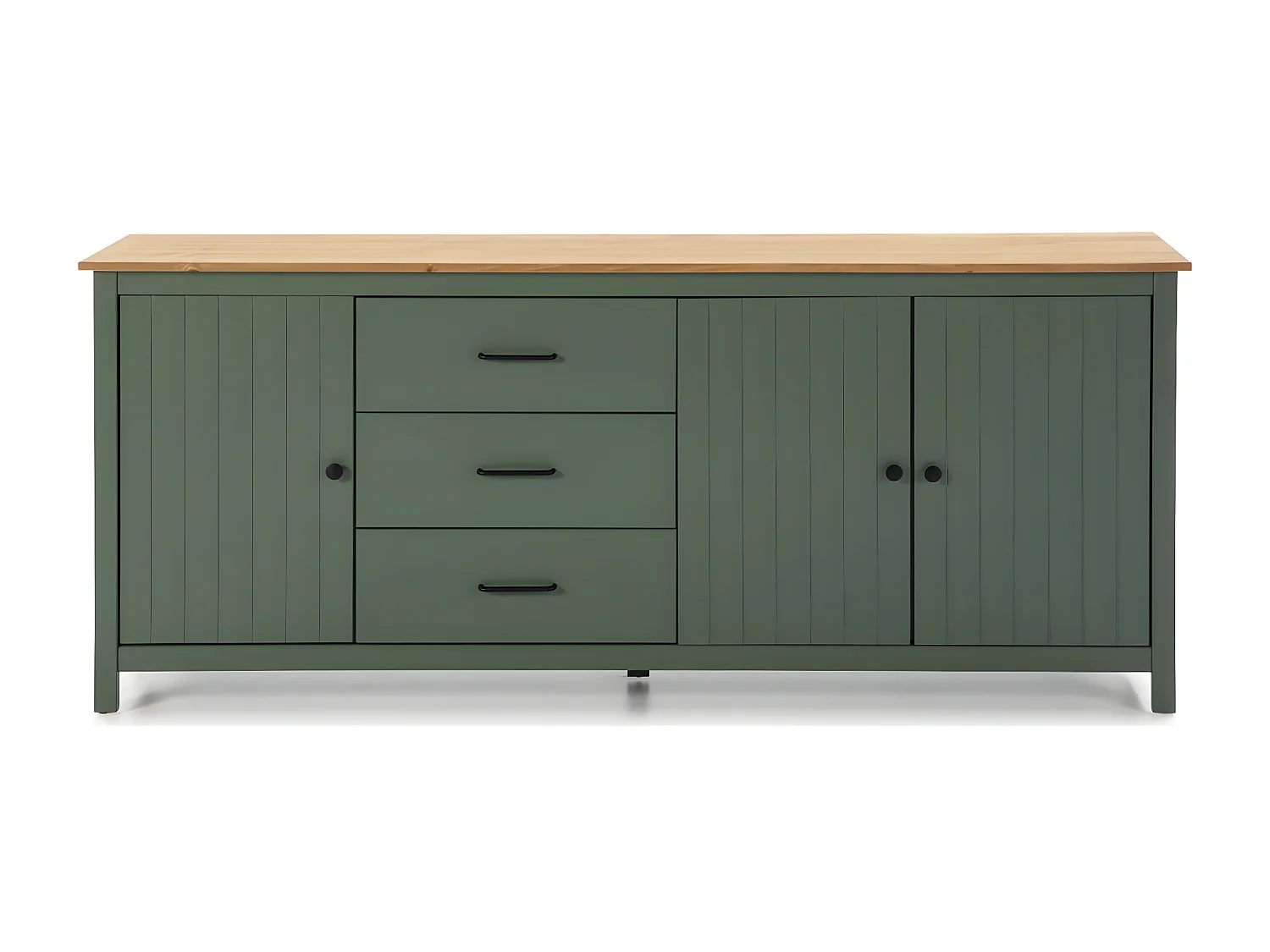 Buffet 3 portes 3 tiroirs en bois massif vert L190xH80 cm - Ida