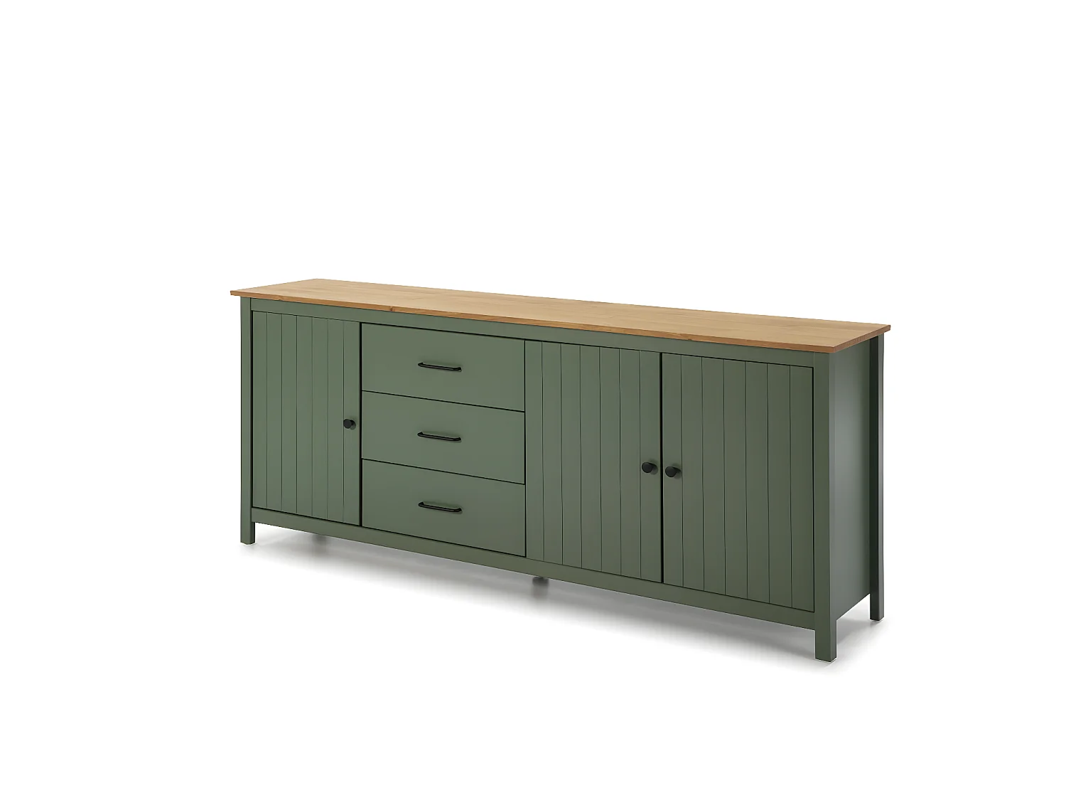 Buffet 3 portes 3 tiroirs en bois massif vert L190xH80 cm - Ida