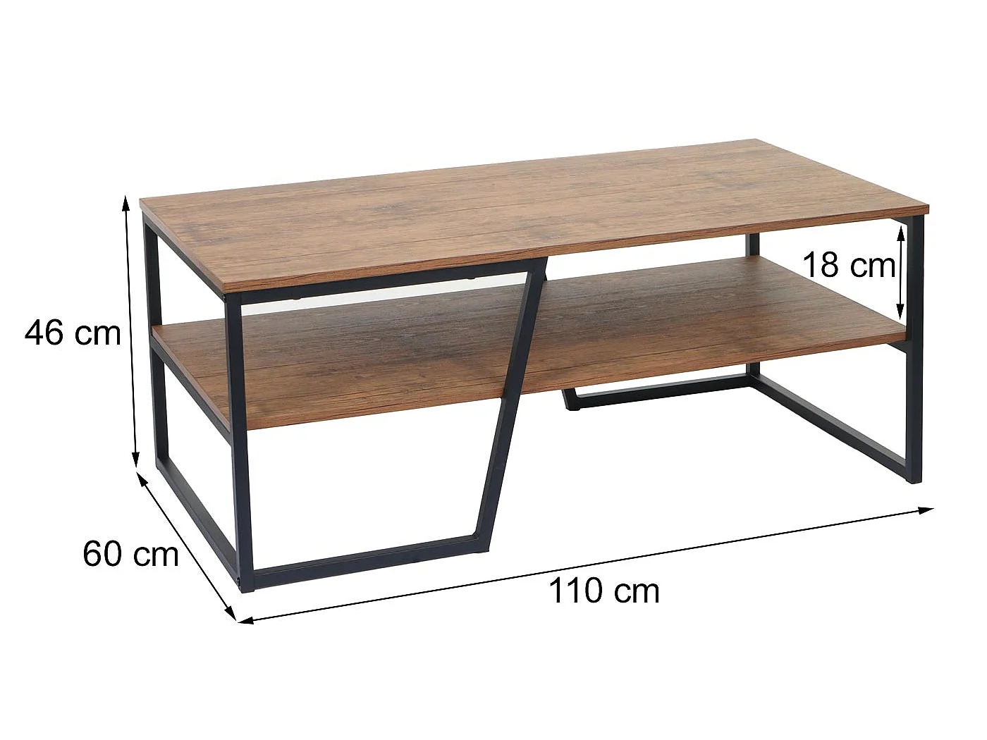 Couchtisch MCW-A27, Wohnzimmertisch Beistelltisch Sofatisch, Ablage Metall 3D-Struktur 46x110x60cm, Wildeiche-Optik