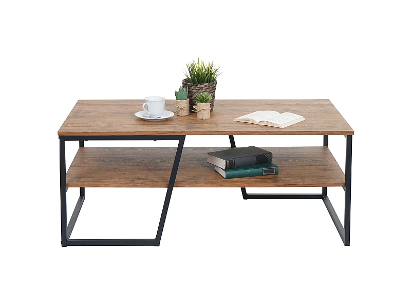 Tavolo da salotto divano MCW-A27 46x110x60cm acciaio MDF colore rovere