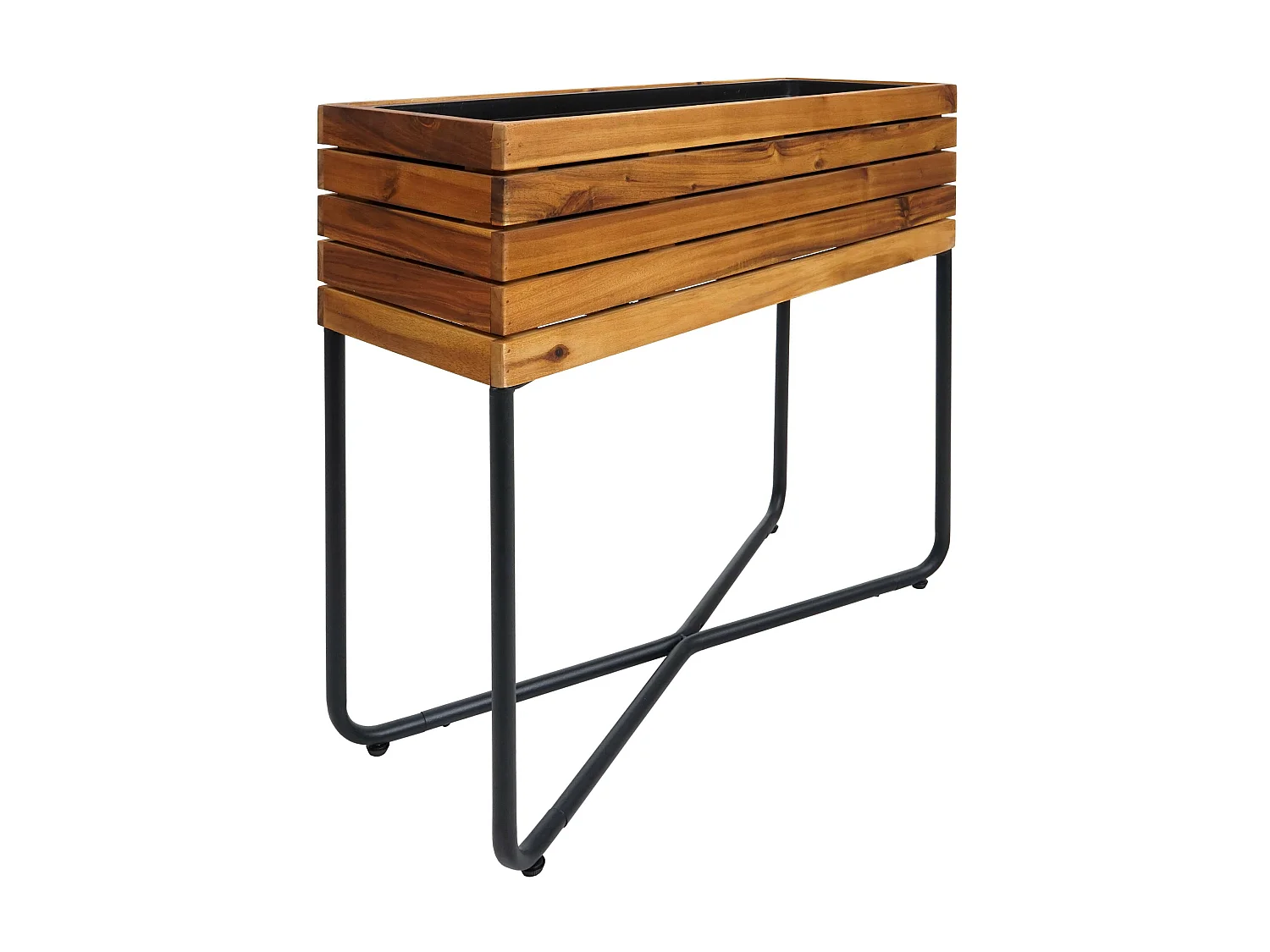 Fioriera vaso alto piante rettangolare MCW-L25 acciaio legno acacia 60x62x22cm legno naturale