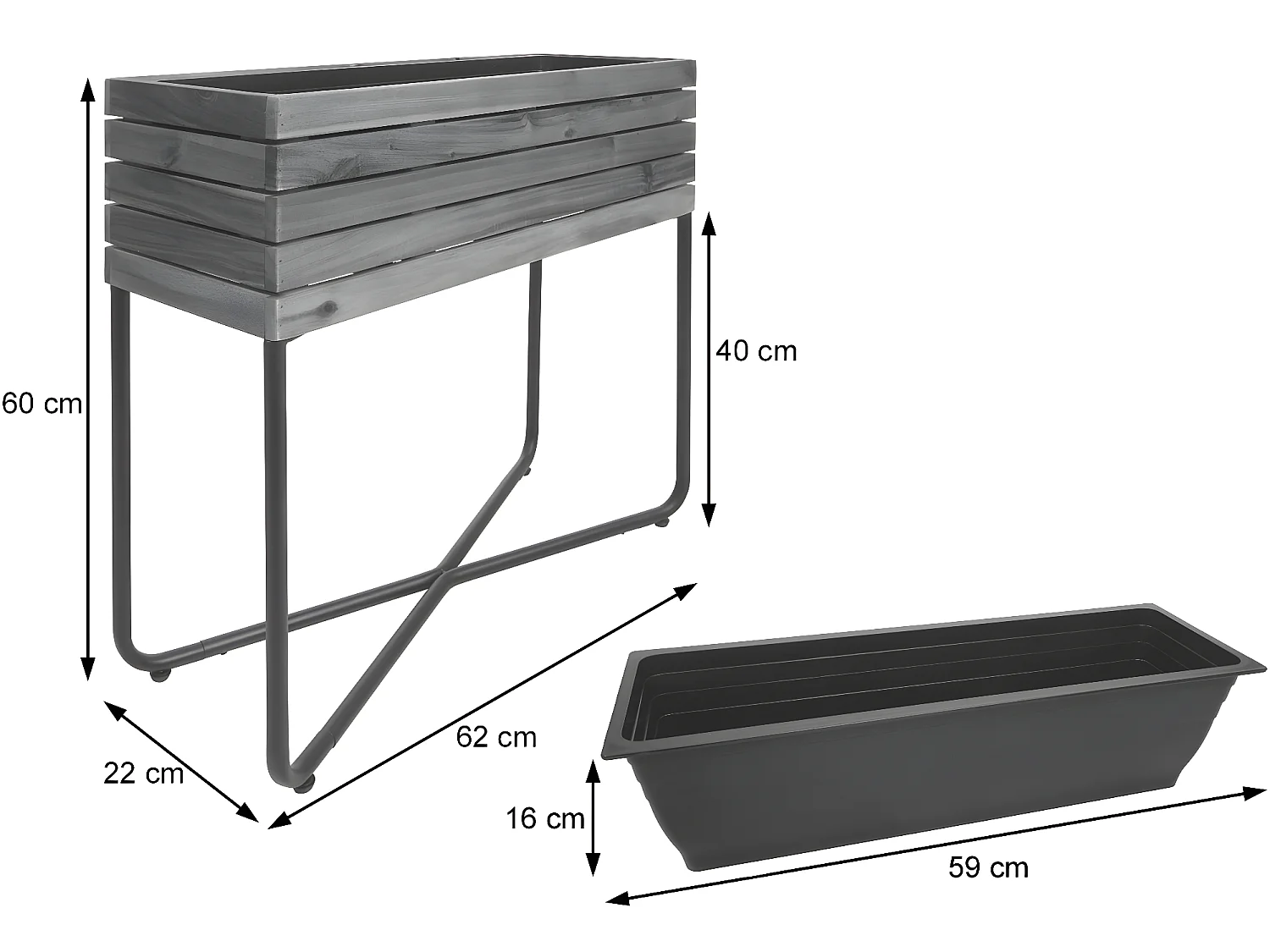 Fioriera vaso alto piante rettangolare MCW-L25 acciaio legno acacia 60x62x22cm legno naturale