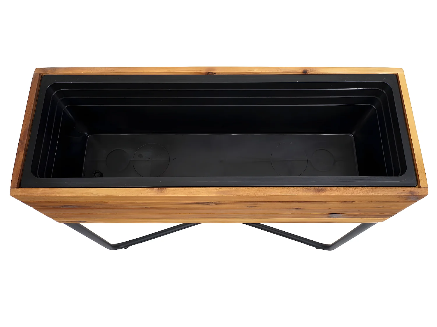 Fioriera vaso alto piante rettangolare MCW-L25 acciaio legno acacia 60x62x22cm legno naturale