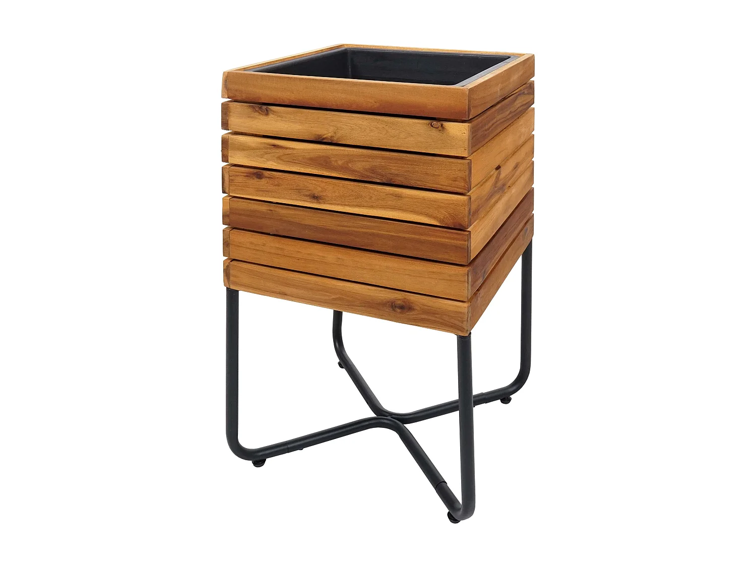 Pflanzkasten MCW-L25, Pflanzkübel Blumenkasten, quadratisch 60x33x33cm Outdoor Stahl Akazie Holz FSC®-zertifiziert, braun