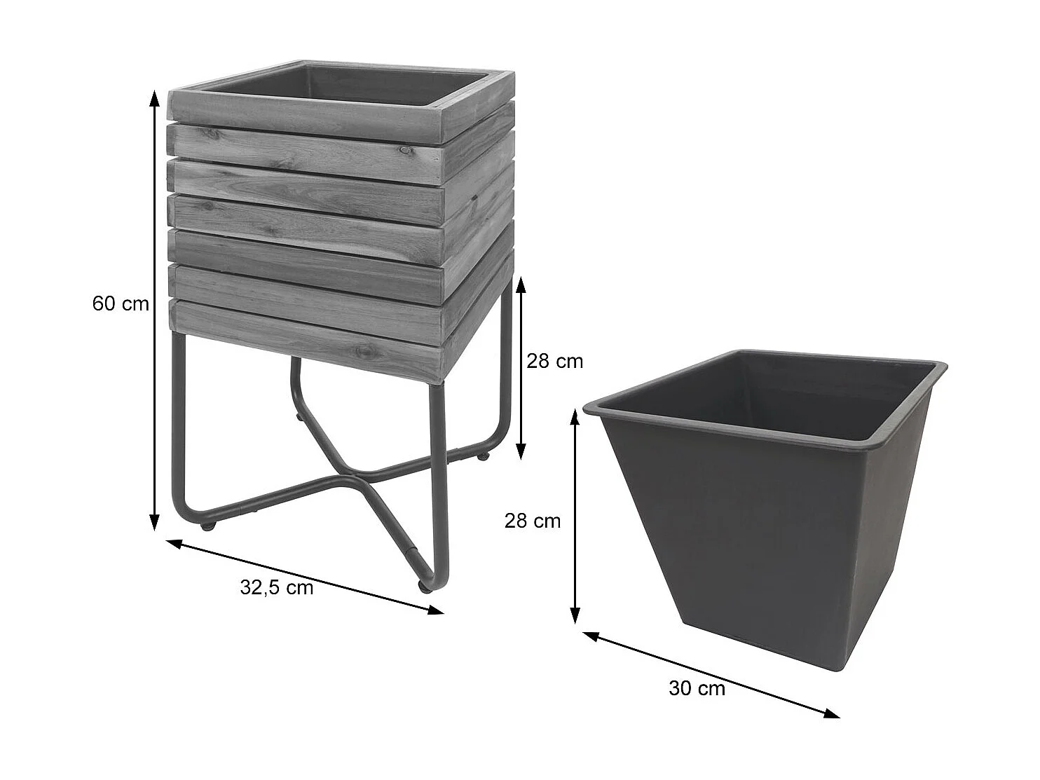 Pflanzkasten MCW-L25, Pflanzkübel Blumenkasten, quadratisch 60x33x33cm Outdoor Stahl Akazie Holz FSC®-zertifiziert, braun