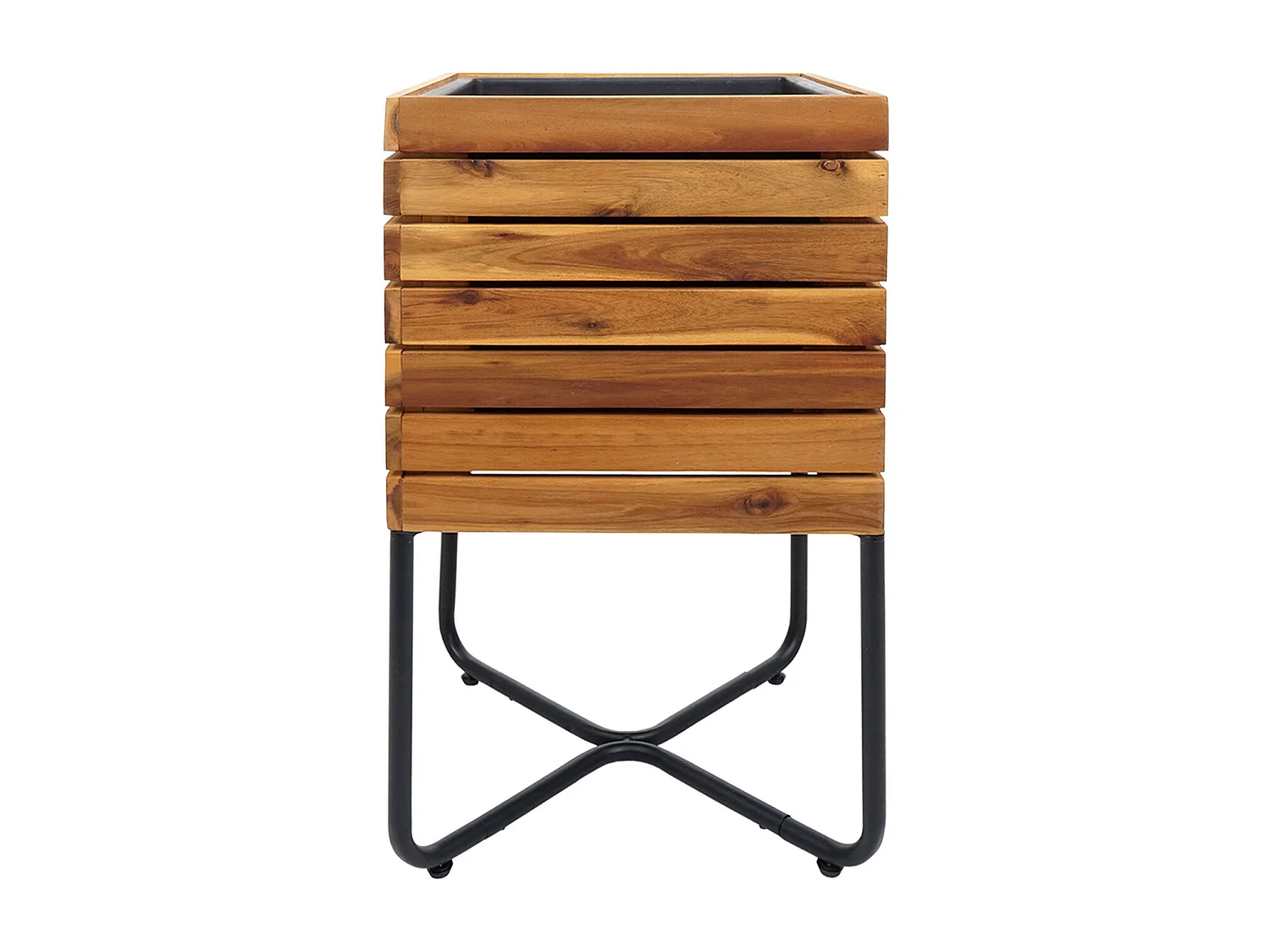 Pflanzkasten MCW-L25, Pflanzkübel Blumenkasten, quadratisch 60x33x33cm Outdoor Stahl Akazie Holz FSC®-zertifiziert, braun