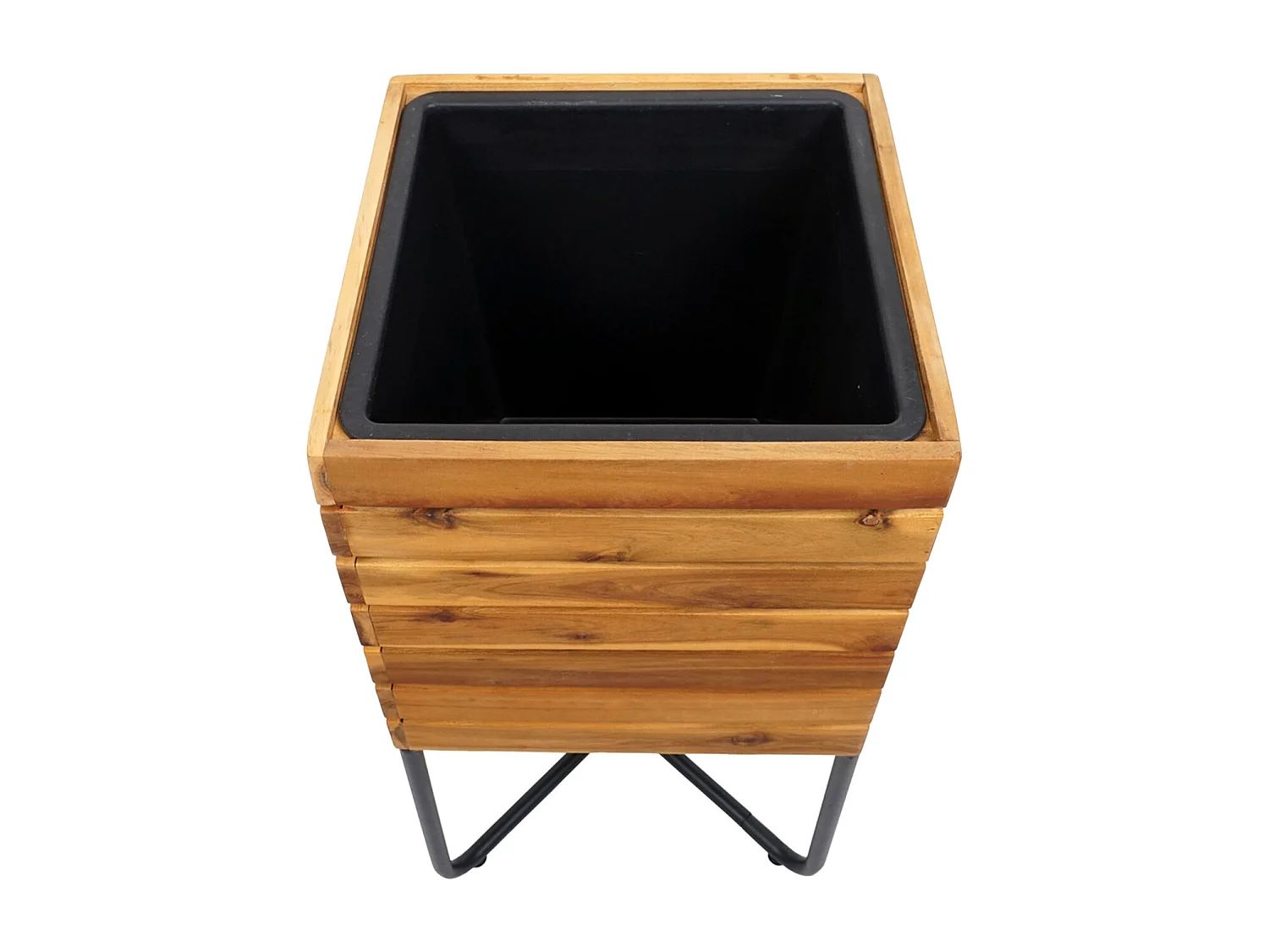 Pflanzkasten MCW-L25, Pflanzkübel Blumenkasten, quadratisch 60x33x33cm Outdoor Stahl Akazie Holz FSC®-zertifiziert, braun