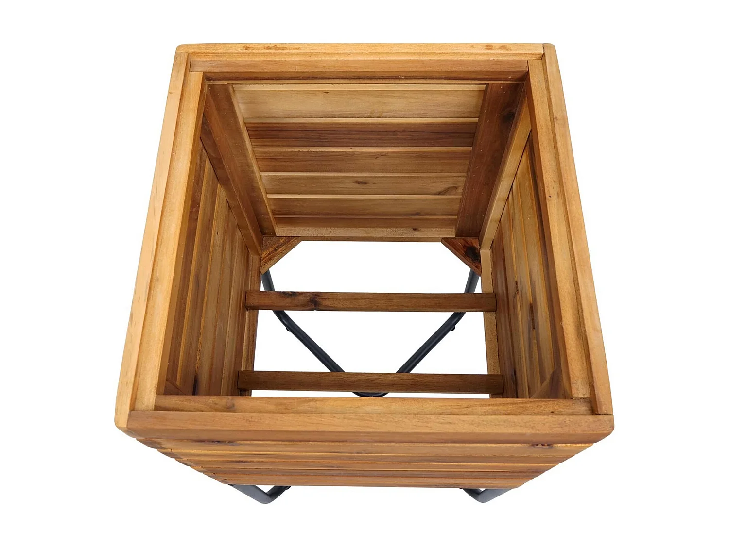 Pflanzkasten MCW-L25, Pflanzkübel Blumenkasten, quadratisch 60x33x33cm Outdoor Stahl Akazie Holz FSC®-zertifiziert, braun