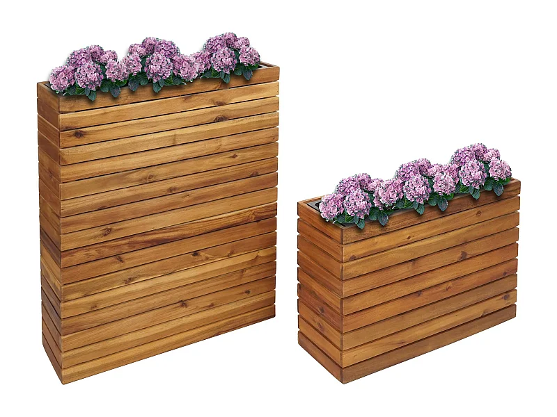 Set 2x vasi per piante rettangolare alto MCW-L21 legno acacia legno naturale