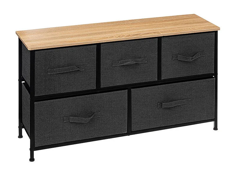 Cômoda baixa Tissa 5 gavetas quarto carvalho claro cinza aço 100x55 cm