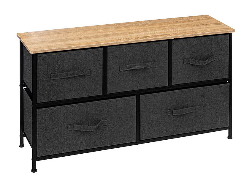 Commode Basse 5 Tiroirs "Tissa" 100cm Gris Foncé