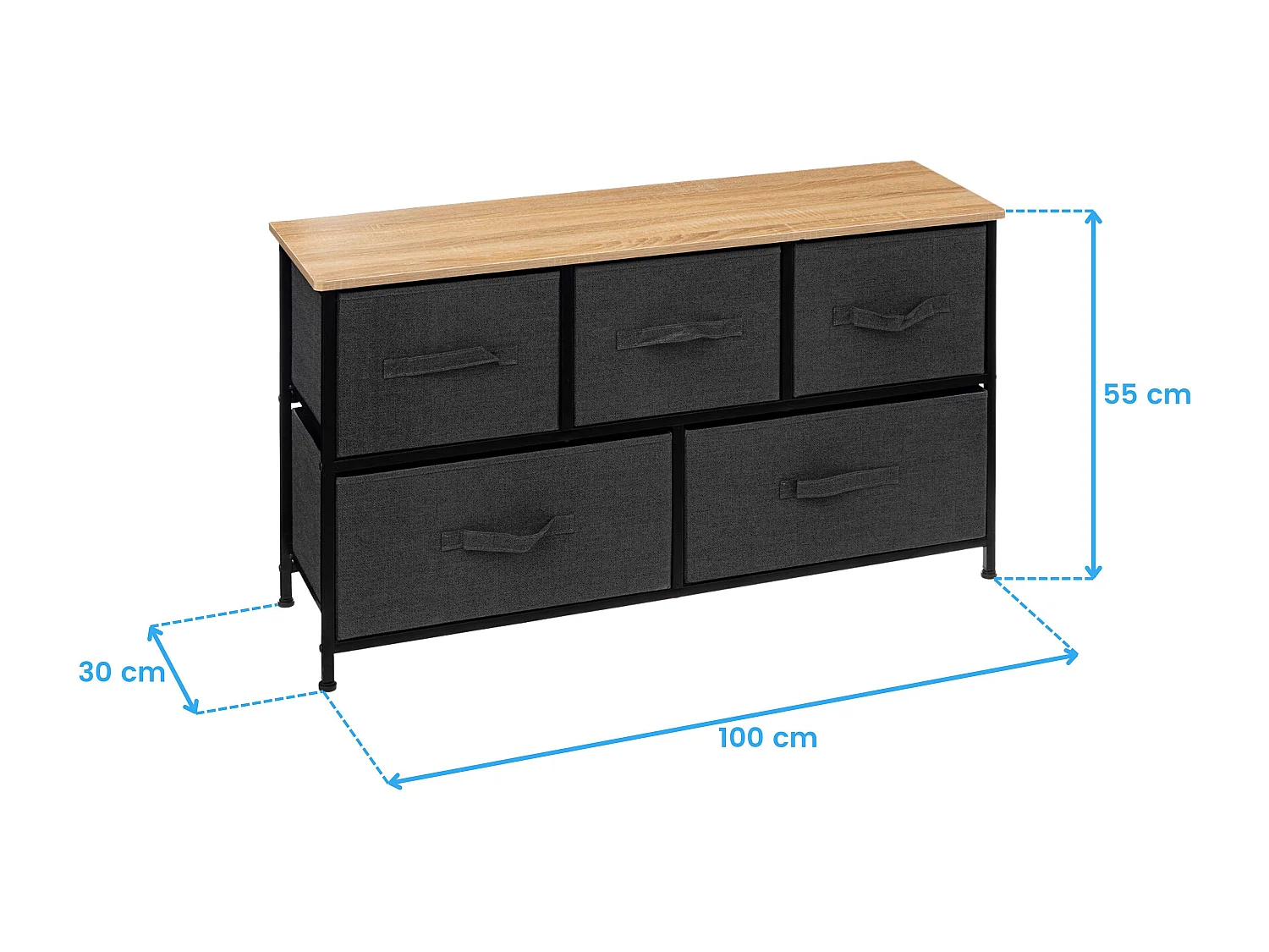 Commode Basse 5 Tiroirs "Tissa" 100cm Gris Foncé