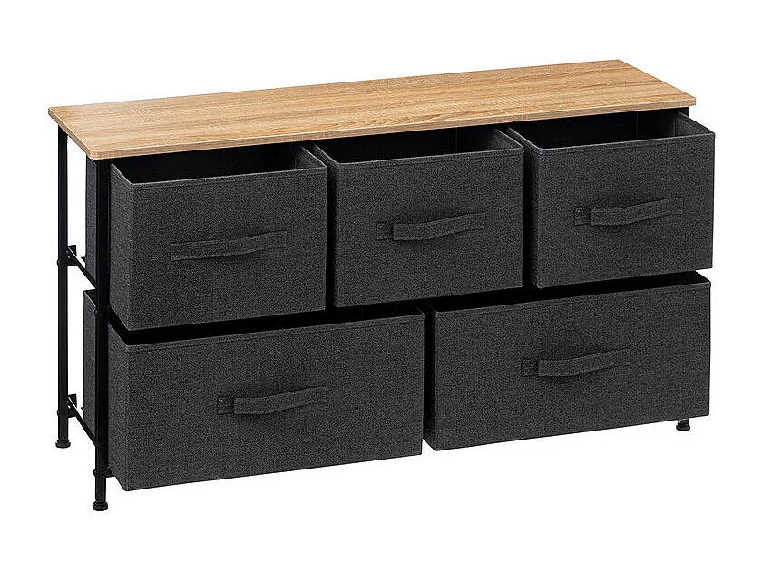 Cômoda baixa Tissa 5 gavetas quarto carvalho claro cinza aço 100x55 cm