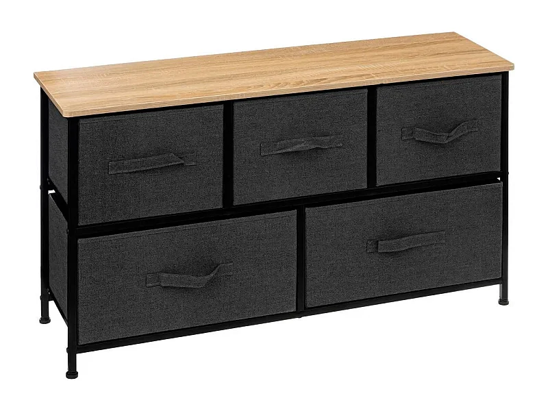 Cômoda baixa Tissa 5 gavetas quarto carvalho claro cinza aço 100x55 cm