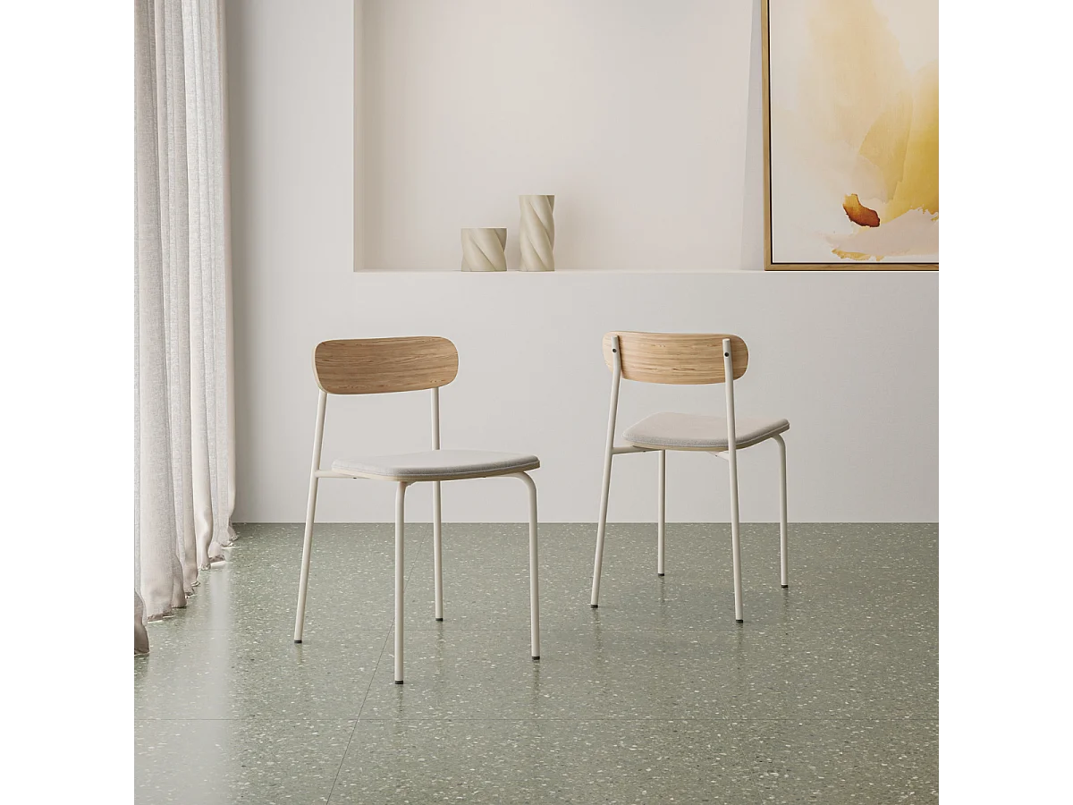 Set van 2 stoelen in stof met metalen poten L46 cm - ADRIANA