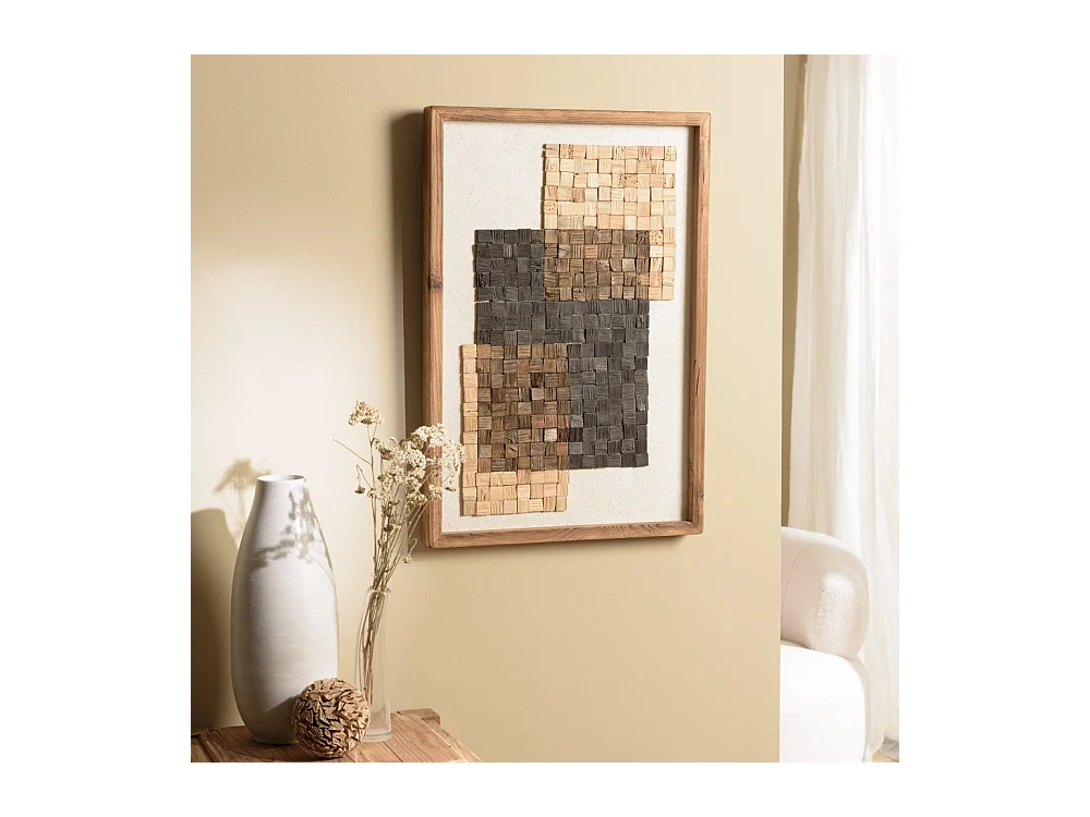 SANDY - écoration murale 42x62cm mosaïque bois Pin recyclé beige,noire