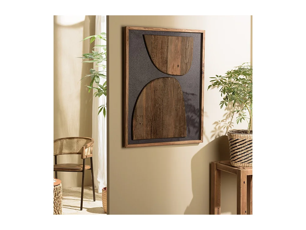 SANDY - Décoration murale 62x82cm bois de Pin recyclé sur fond noir