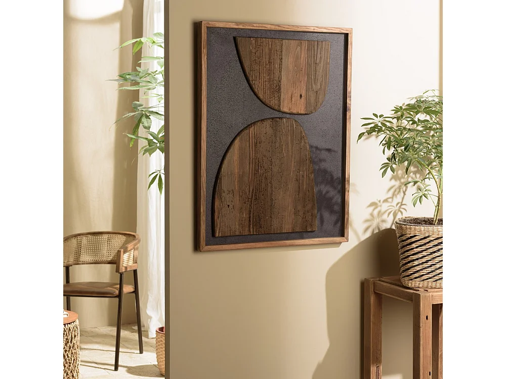 SANDY - Décoration murale 62x82cm bois de Pin recyclé sur fond noir