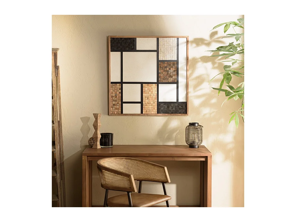 SANDY - Décoration murale 82x82cm mosaïque tricolore bois Pin recyclé