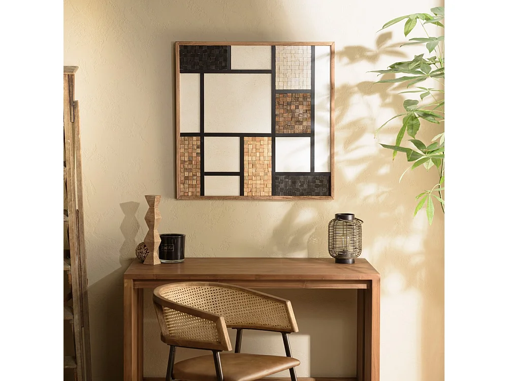 SANDY - Décoration murale 82x82cm mosaïque tricolore bois Pin recyclé