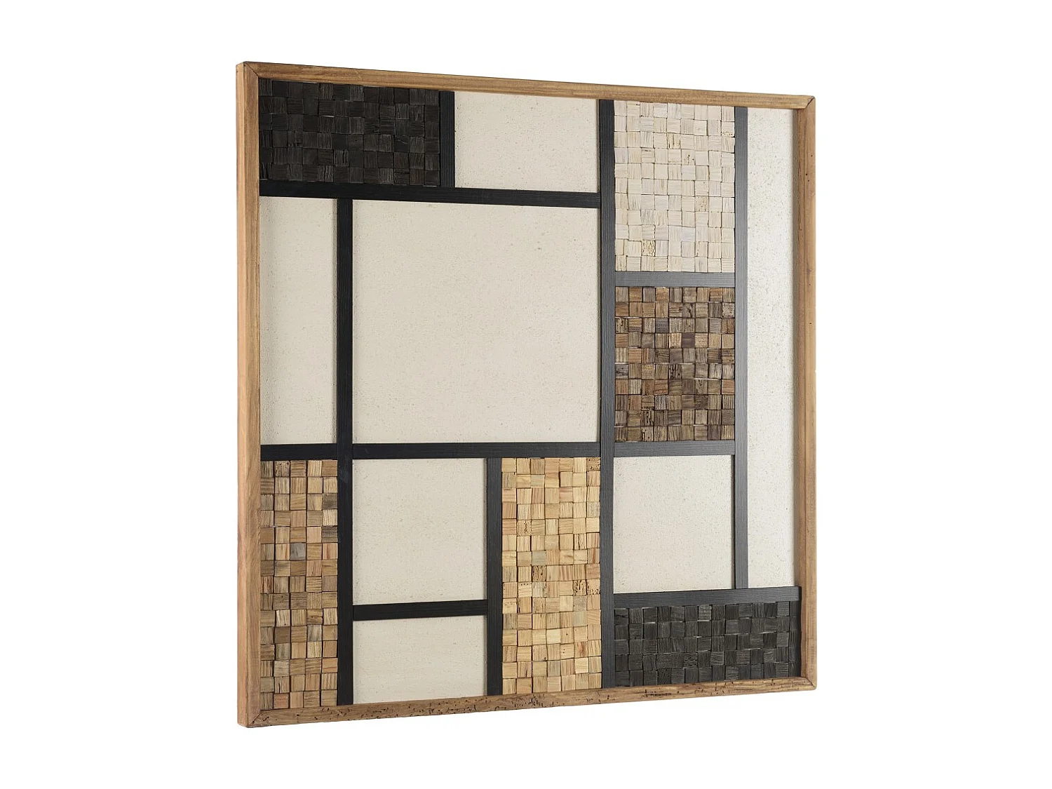 SANDY - Décoration murale 82x82cm mosaïque tricolore bois Pin recyclé