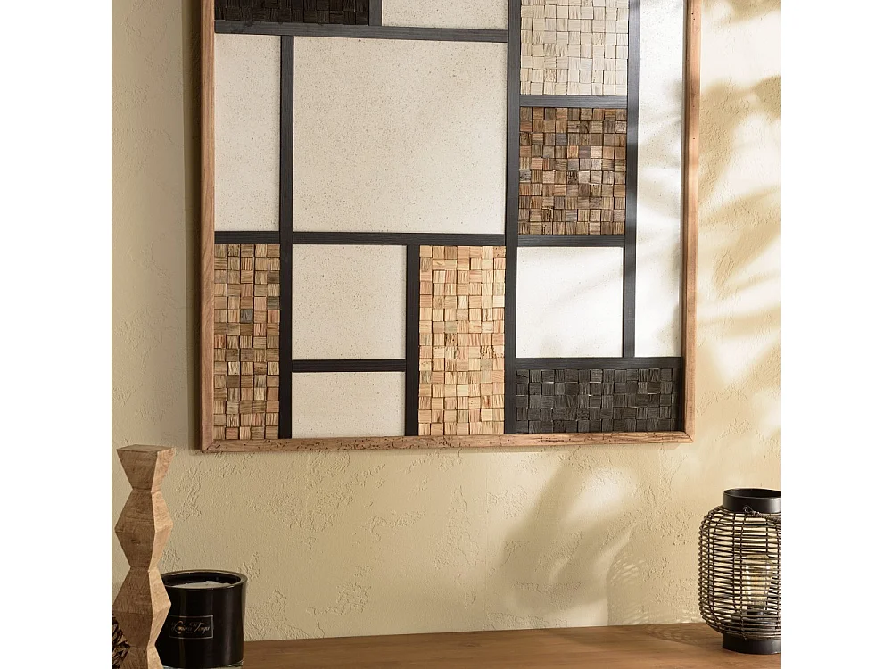 SANDY - Décoration murale 82x82cm mosaïque tricolore bois Pin recyclé
