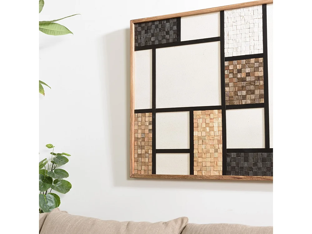 SANDY - Décoration murale 82x82cm mosaïque tricolore bois Pin recyclé